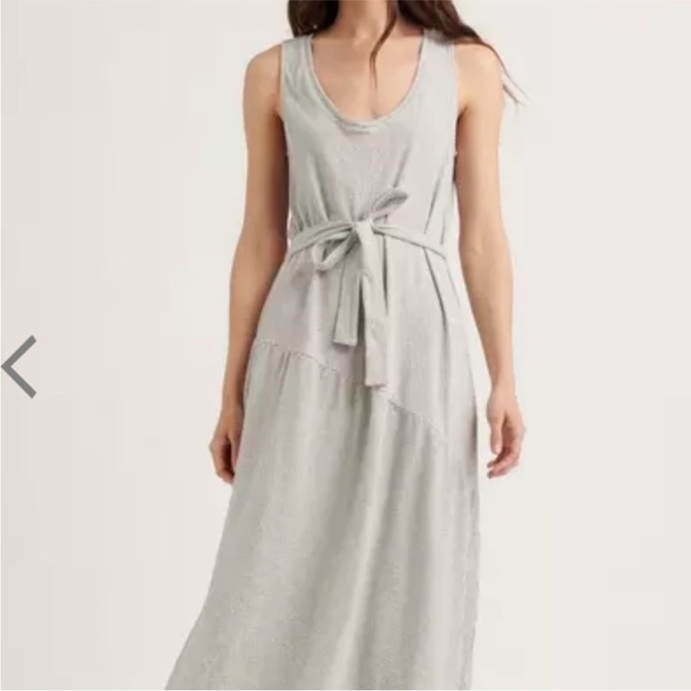 Lucky Brand Striped Gauze Maxi Dress Sleeveless Assymetrical Womens Large
